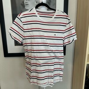 Tommy Hilfiger White Tee with Red and Black Stripes